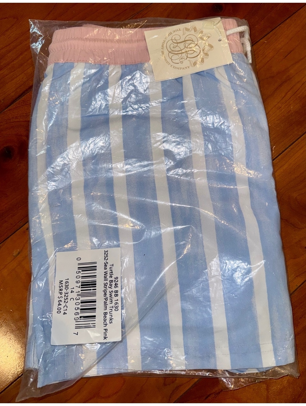 NWT TBBC Turtle Bay Swim Trunks Sea Wall Stripe Palm Beach Pink Size 14